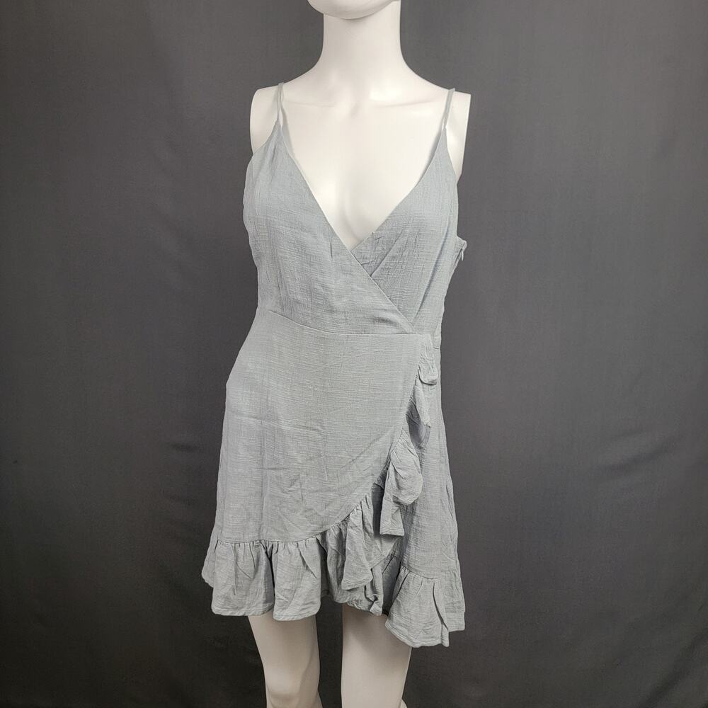 Lottie Moss Wrap Mini Dress M Light Blue Ruffle Hem Cottagecore